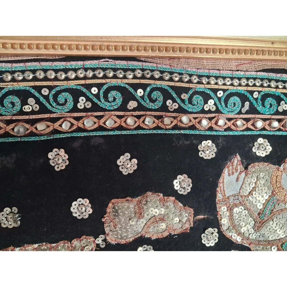 Vintage Thai Burma Myanmar Kalaga Tapestry Ramayana - Koi  Sequins